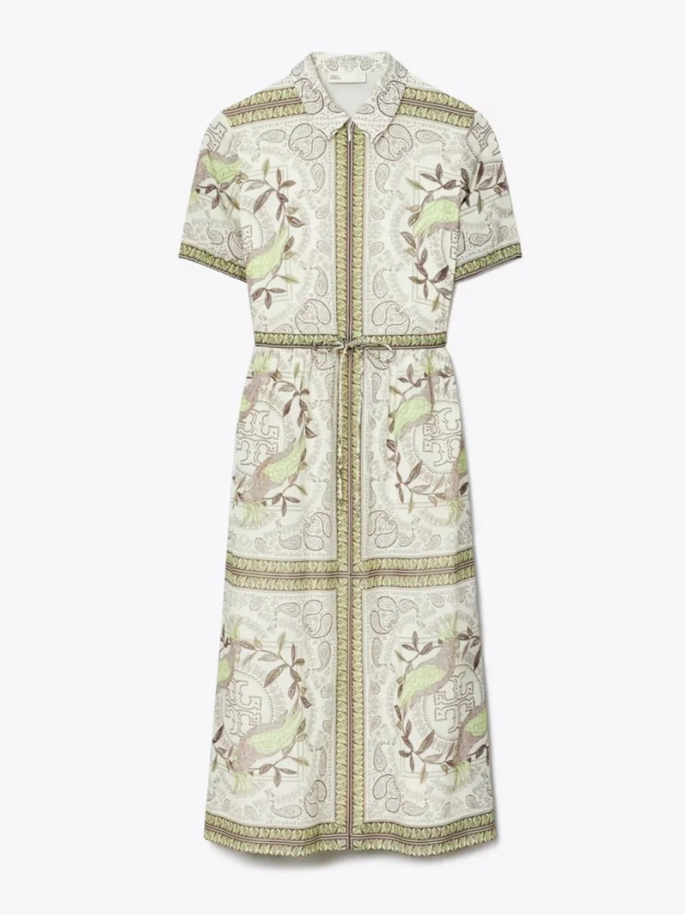 Tory Burch Cinched Cotton Zip Dress Mint Cockatoo Size Large Silk Blend